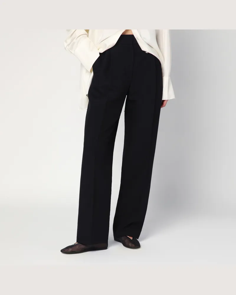 The Row Lilas Hose in schwarzer Wolle und Leinen Black