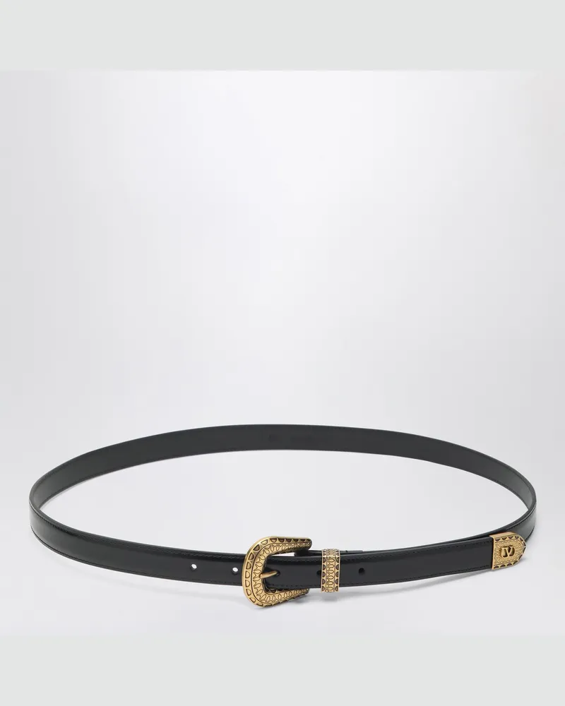 Valentino Garavani Schwarzer VLogo Signature-Gürtel aus poliertem Kalbsleder Black