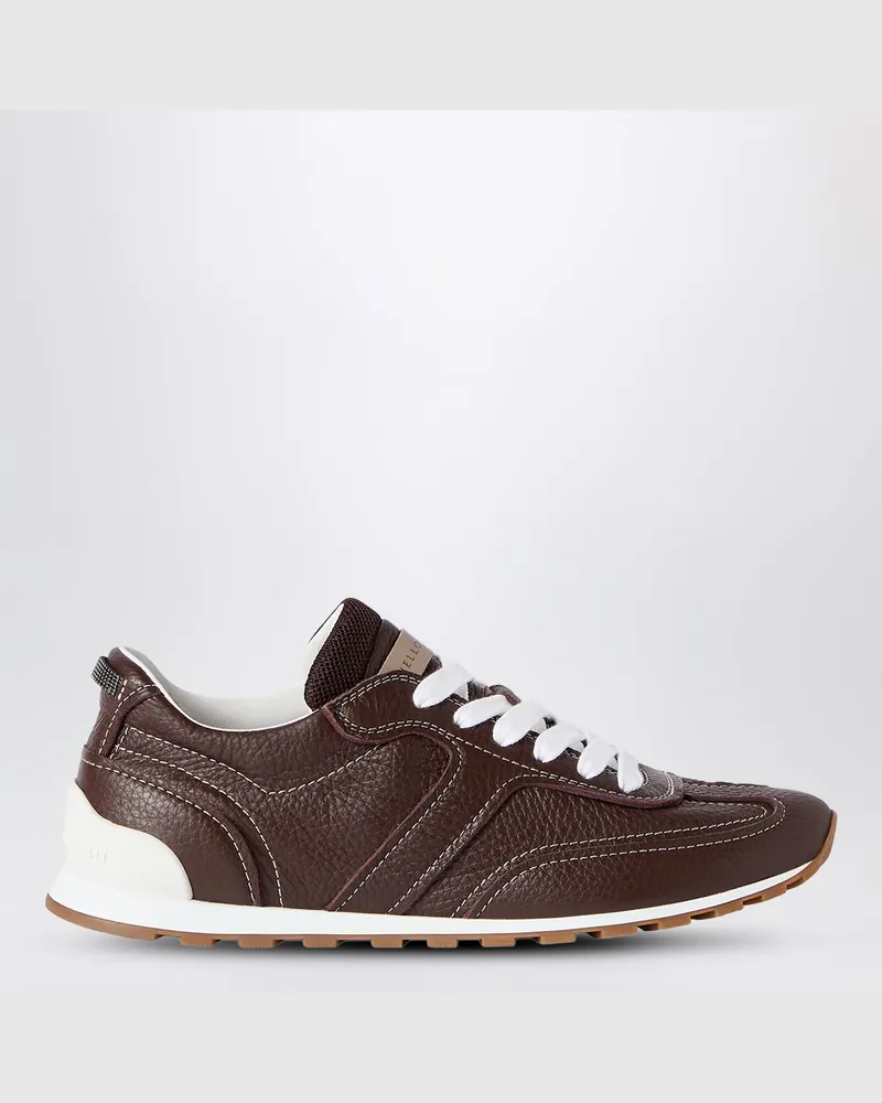 Brunello Cucinelli Braune Runners Sneakers aus Soft-Leder Burgundy