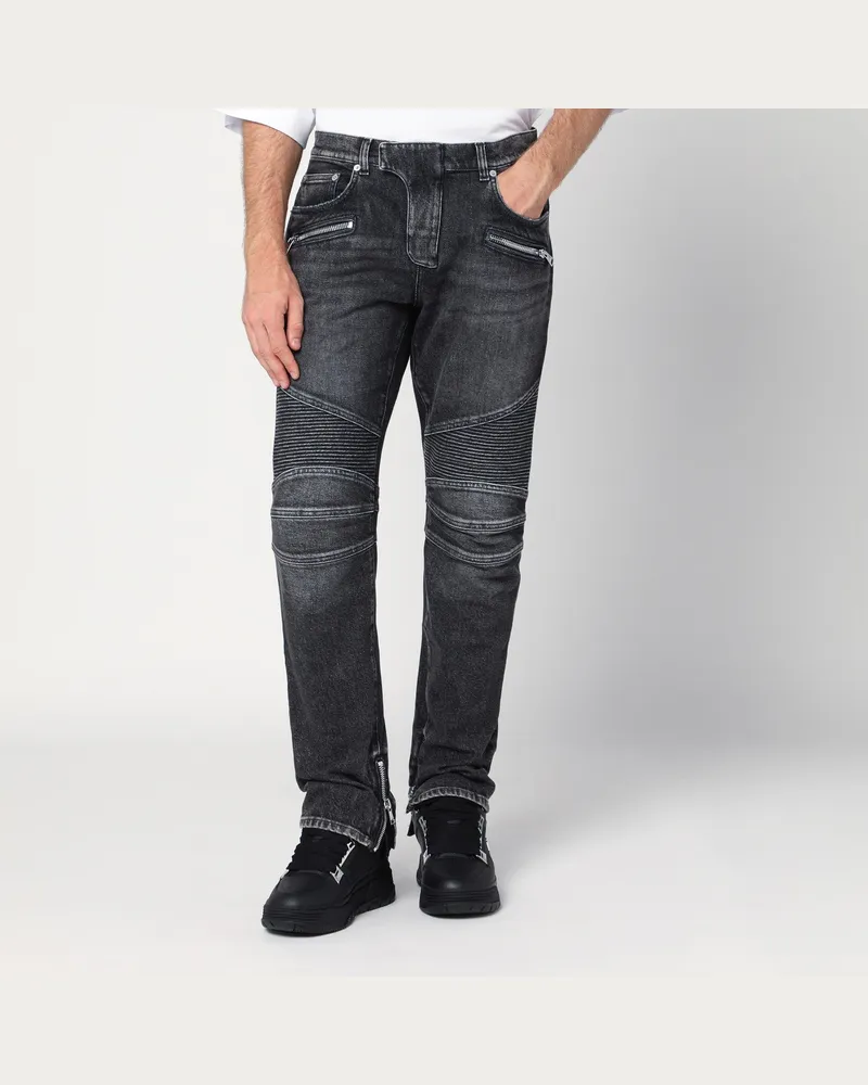 Balmain Slim-Fit Biker-Jeans in verwaschenem Grau 