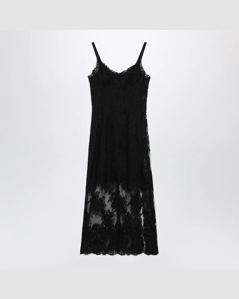 Dolce & Gabbana Longuette-Unterkleid aus Chantilly-Spitze in Schwarz Black