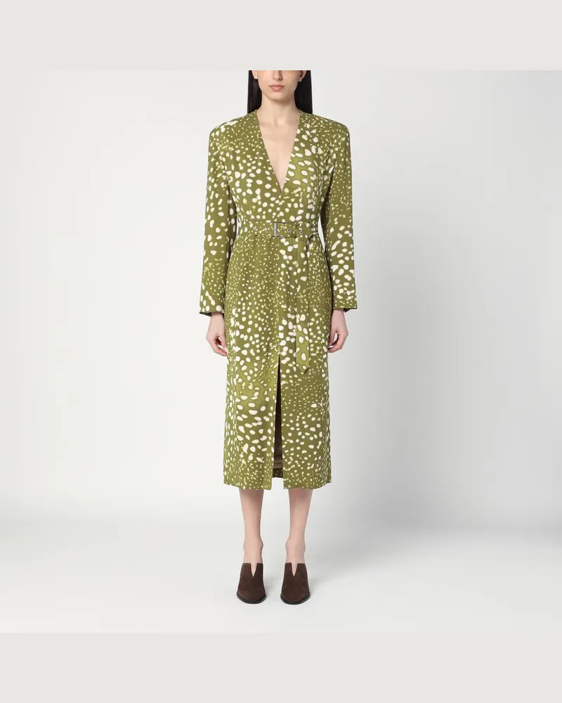 Dries van Noten Kleid mit Gürtel und khakigrünem Muster Grün