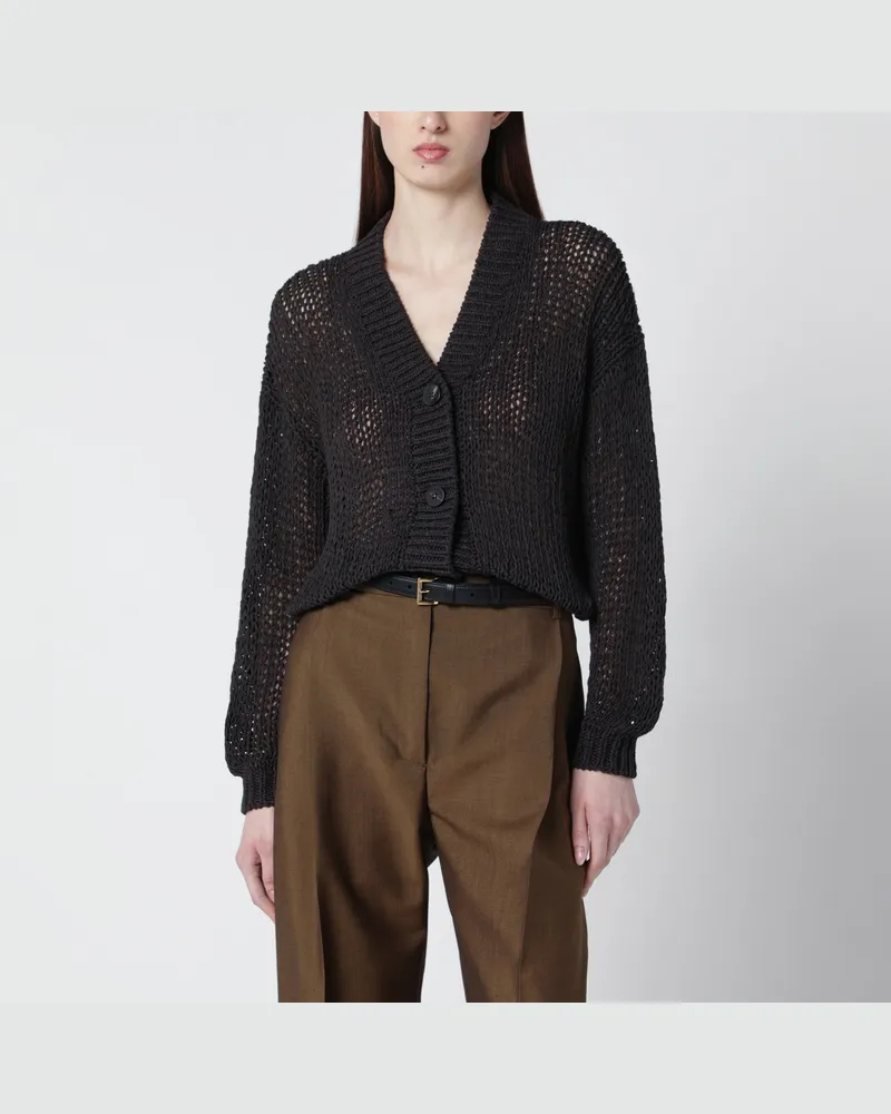 Roberto Collina Brauner Cardigan aus Baumwollmischstrick 
