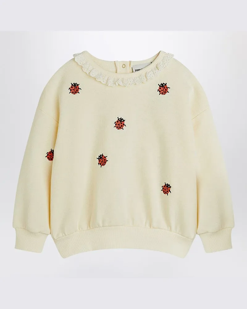 Mini Rodini Elfenbeinfarbener Pullover mit gestickten Marienkäfern Weiß