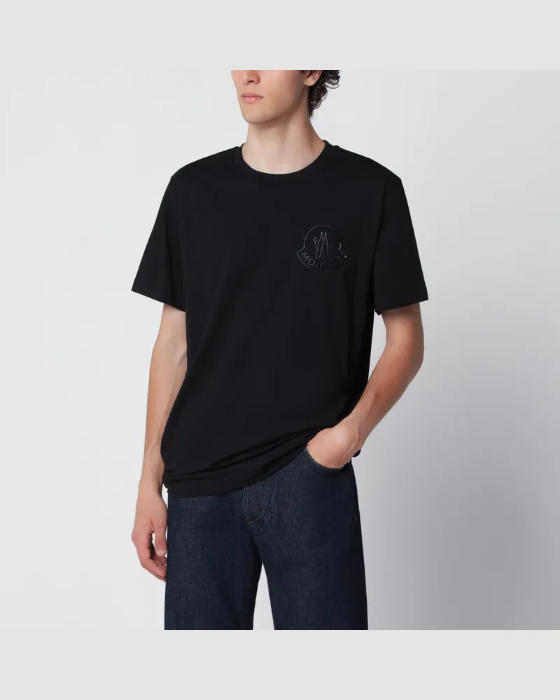 Moncler Schwarzes T-Shirt aus Baumwolle mit Logo Black