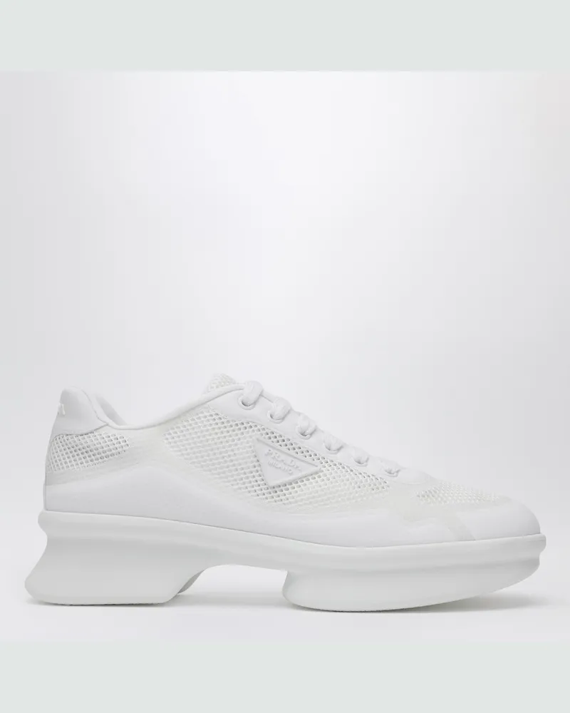 Prada Weißer Stoff und Netz niedriger Sneaker White