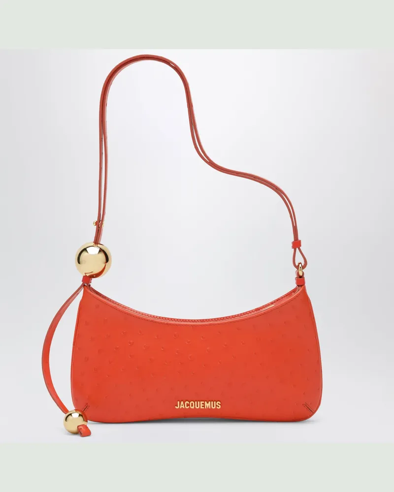 Jacquemus Le Bisou Perle Tasche Orange aus geprägtem Straußenleder Red