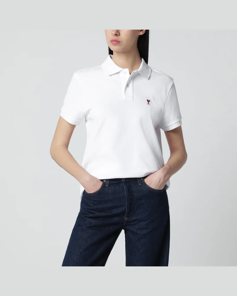 AMI Paris Weißes Ami De Coeur Polohemd White