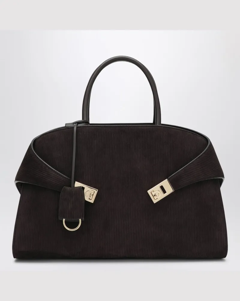 Ferragamo Hug Soft L braune Wildleder Schultertasche Braun