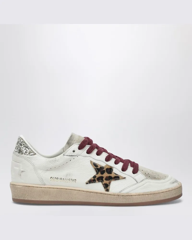Golden Goose Ball Star Sneaker mit Leoparden-Cavallino-Stern Weiß