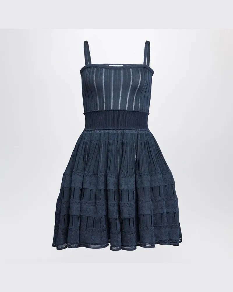 Alaïa Dunkelblaues Kleid aus glänzendem Crinolinstoff Grün
