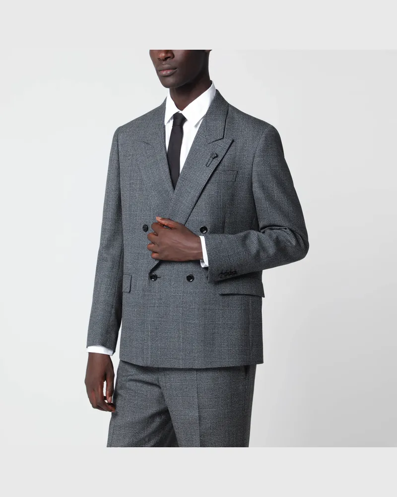 LARDINI Graue zweireihige Jacke mit Prince-of-Wales-Karomuster Grey