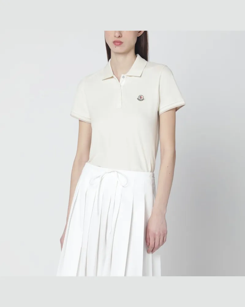 Moncler Weißes Baumwoll-Poloshirt mit Logo-Patch Weiß