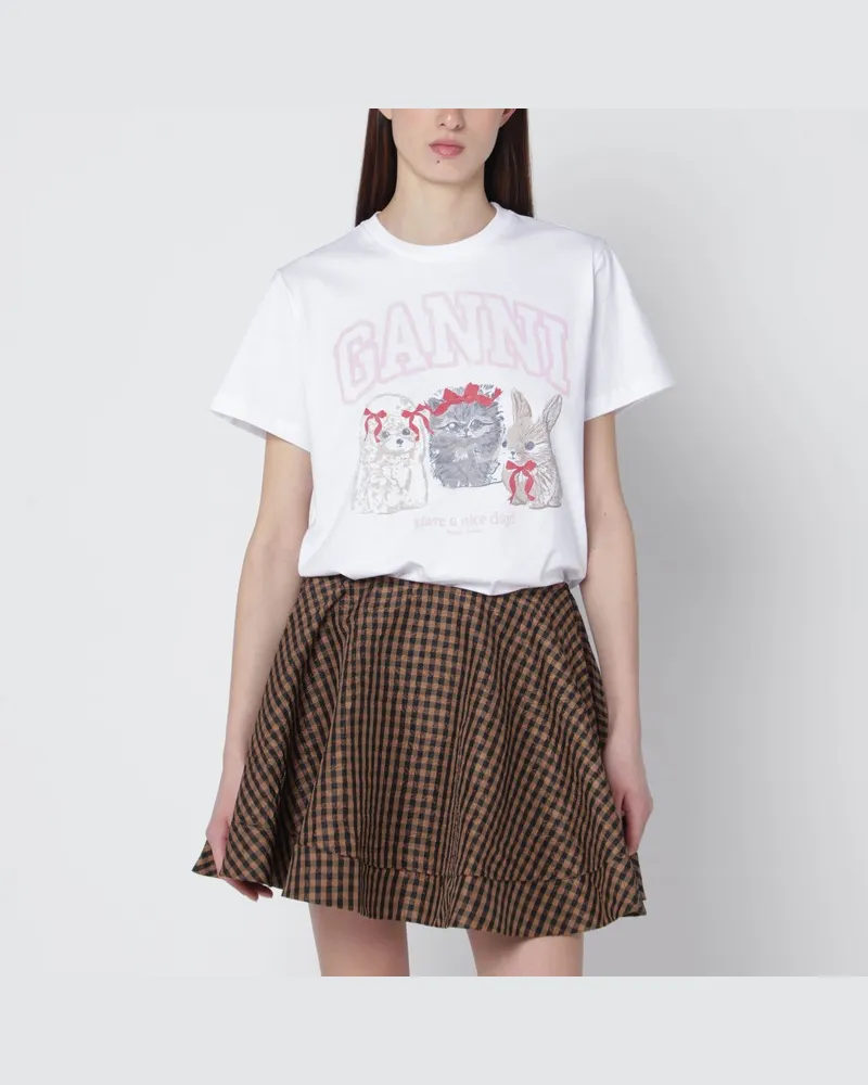 Ganni Weißes T-Shirt mit Logoprint Weiß
