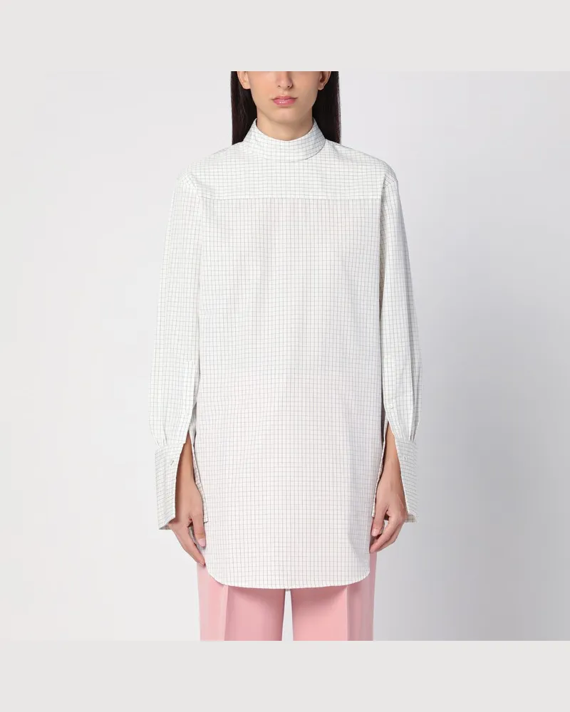 Dries van Noten Bluse mit hohem Kragen aus weiß karierter Popeline Weiß