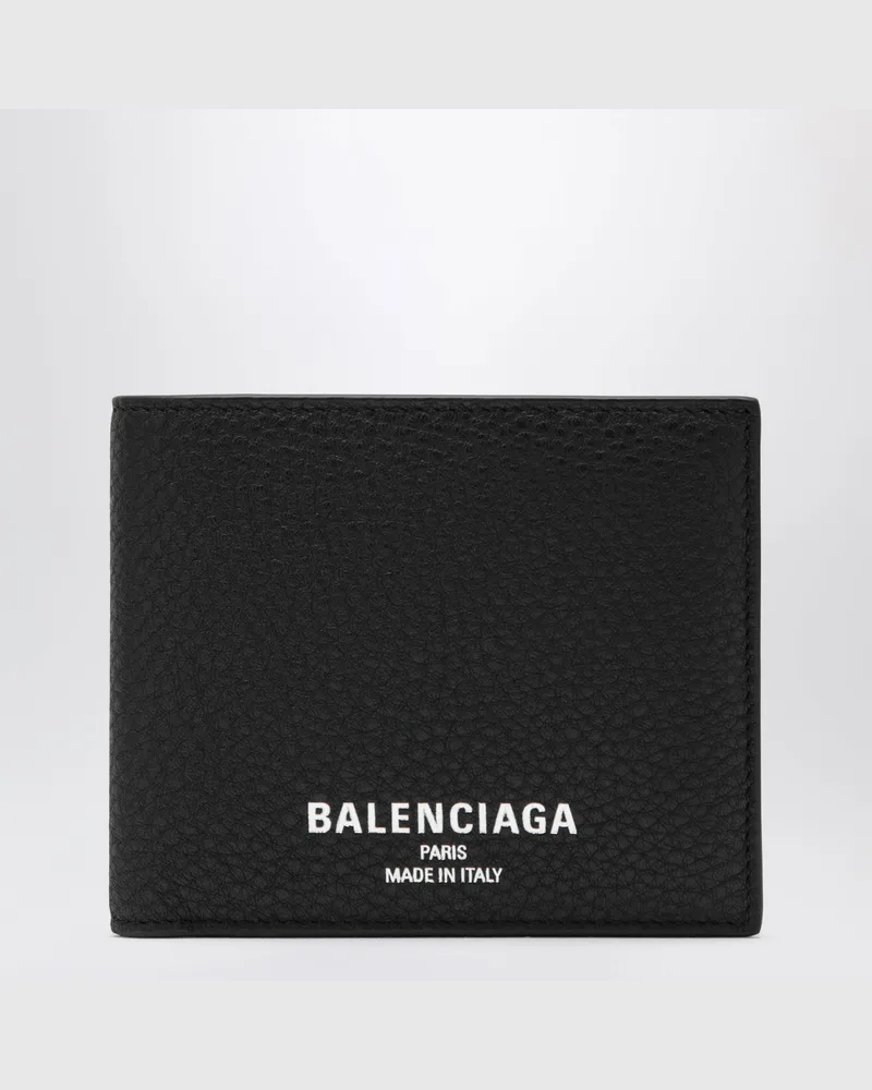 Balenciaga Black grained leather card holder with logo Black