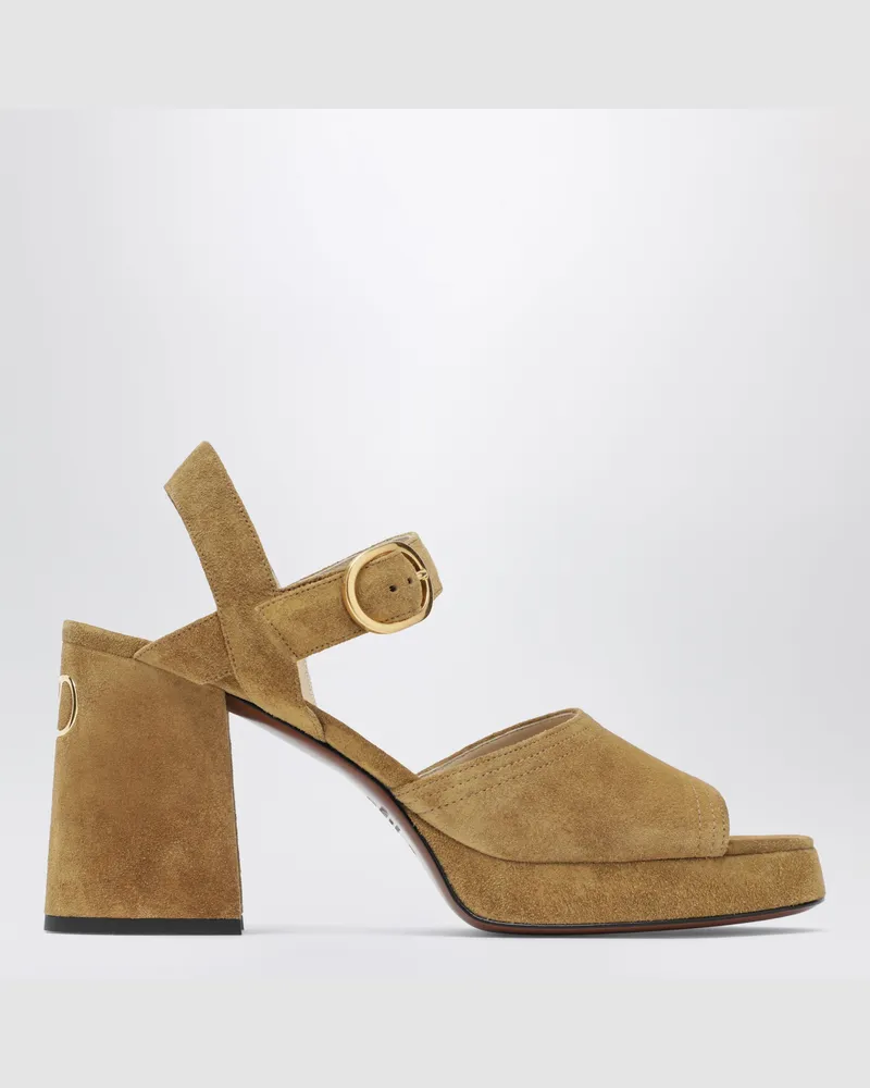 Valentino Garavani Beige Fawcette Plateau-Sandalen aus Veloursleder Beige