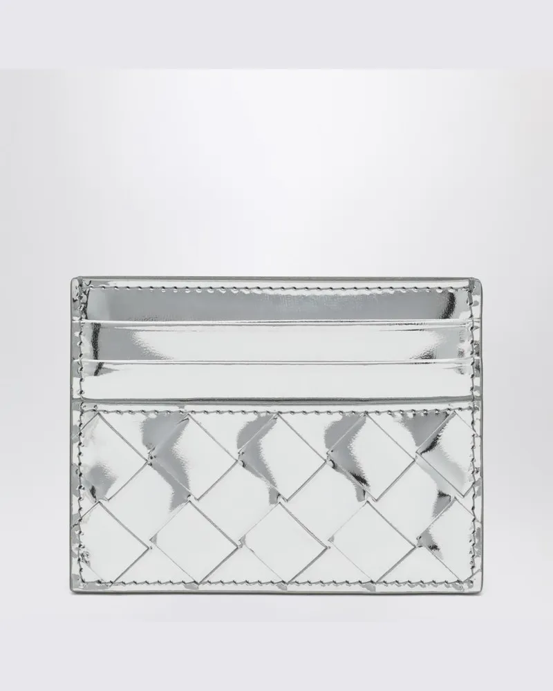 Bottega Veneta Kartenetui silberfarben in Intrecciato-Leder 