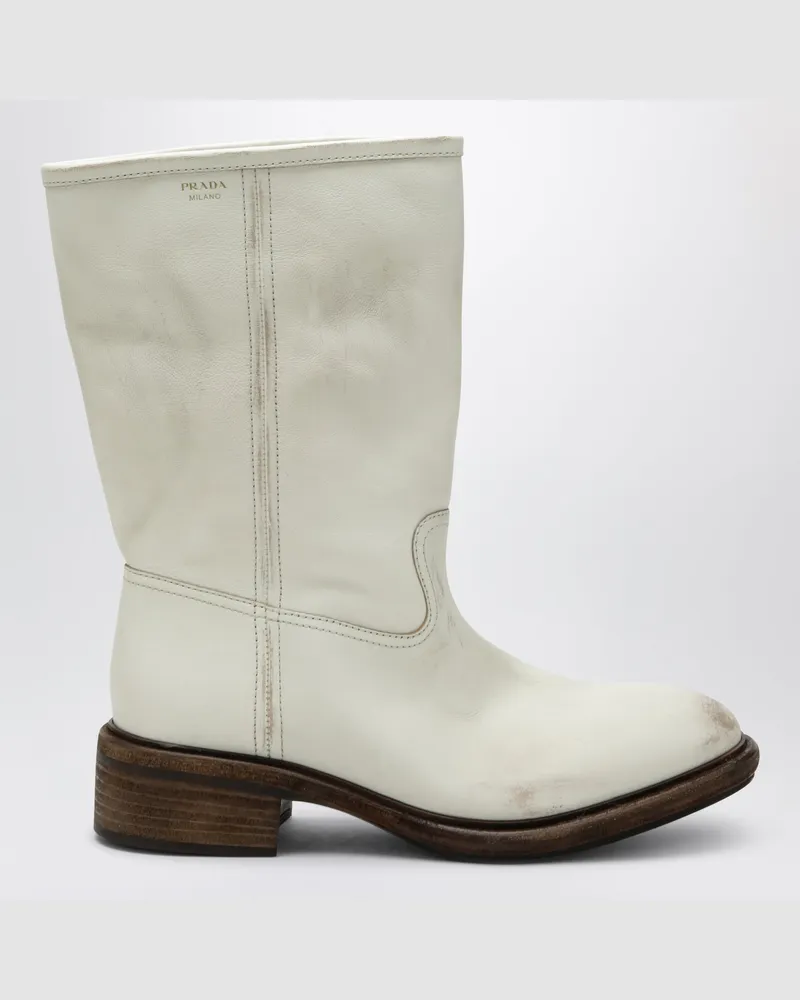 Prada Stiefel in Talkfarbe aus Leder mit Vintage-Effekt White