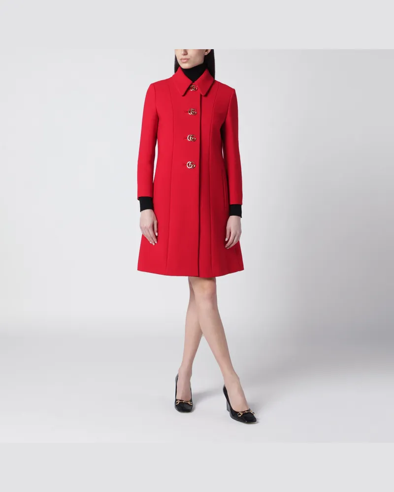 Gucci Roter Mantel Aus Wolle Mit GG-Knöpfen Red