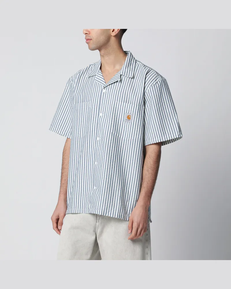 Carhartt WIP Kurzarmhemd Leavel aus Seersucker, gestreift, blau Blue