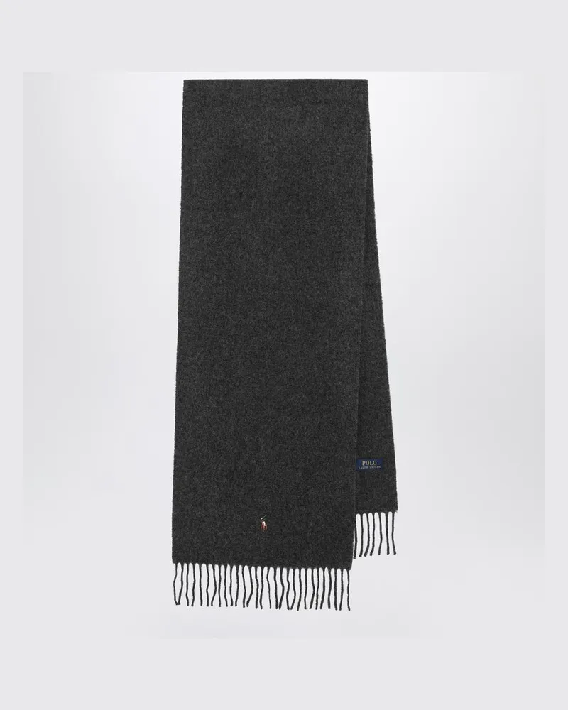 Ralph Lauren Grauer Wollschal mit gesticktem Logo Schwarz