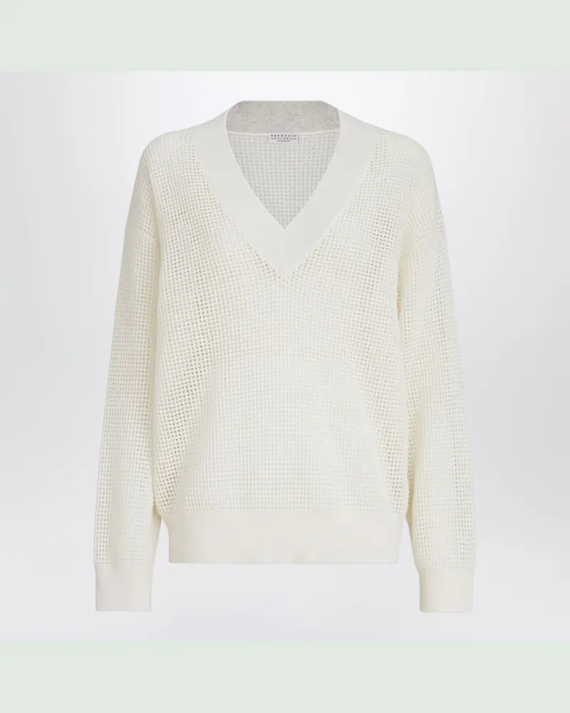 Brunello Cucinelli Weißer Kaschmir-Mesh-Pullover White