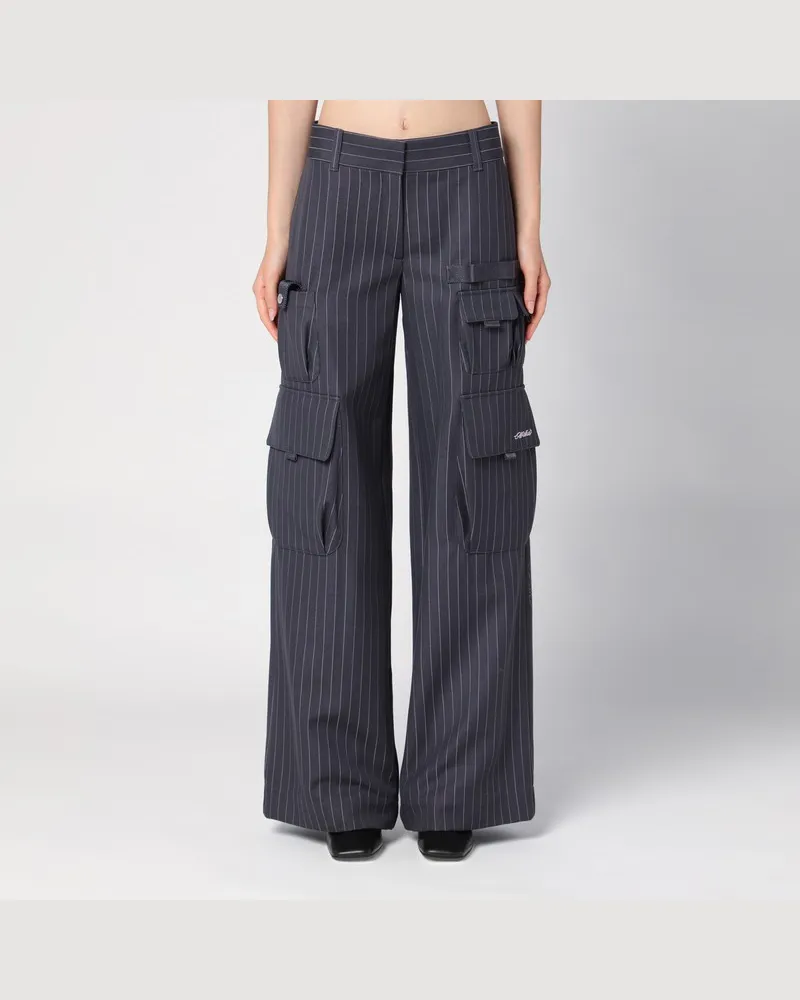 OFF-WHITE Graue weite Cargohose mit Nadelstreifen Blau