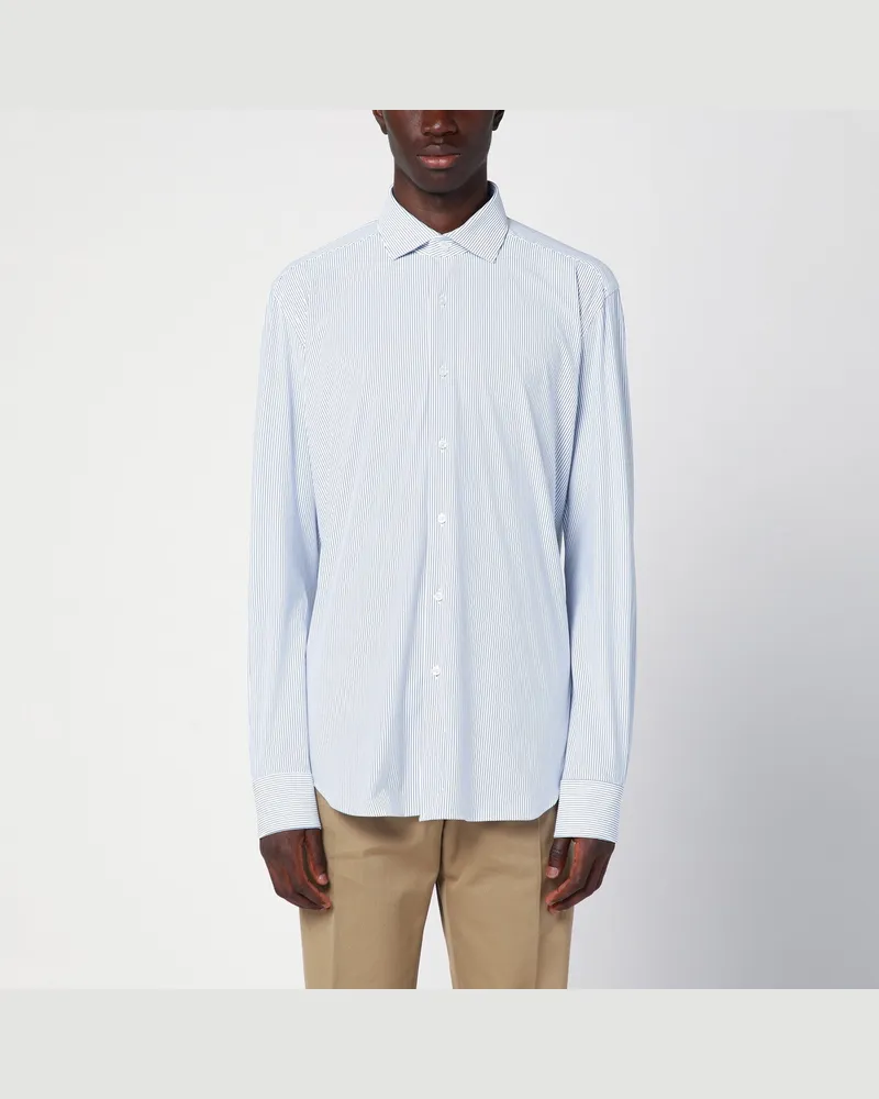 XACUS Blaues gestreiftes Hemd Active aus Popeline 