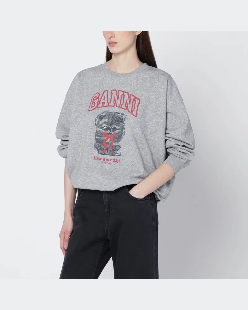 Ganni Grauer Kitty-Sweatshirt mit Logoprint Grey