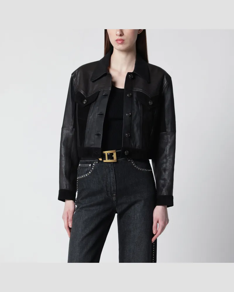 Versace Schwarze schmale Lederjacke (Blouson Black