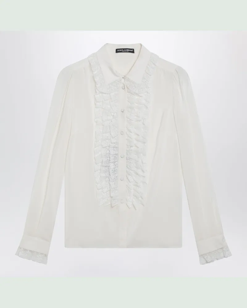 Dolce & Gabbana Bluse aus Seide und Spitze mit Volants White