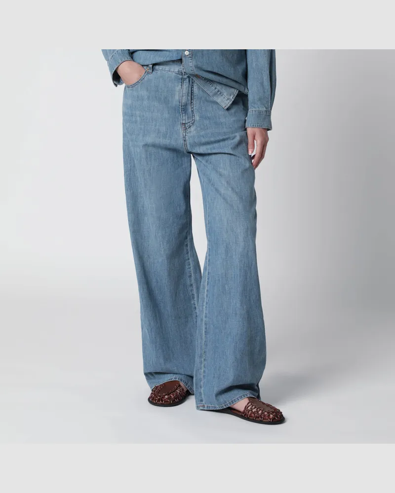 Miu Miu Hellblaue Chambray-Hose mit High Waist und weitem Bein Light