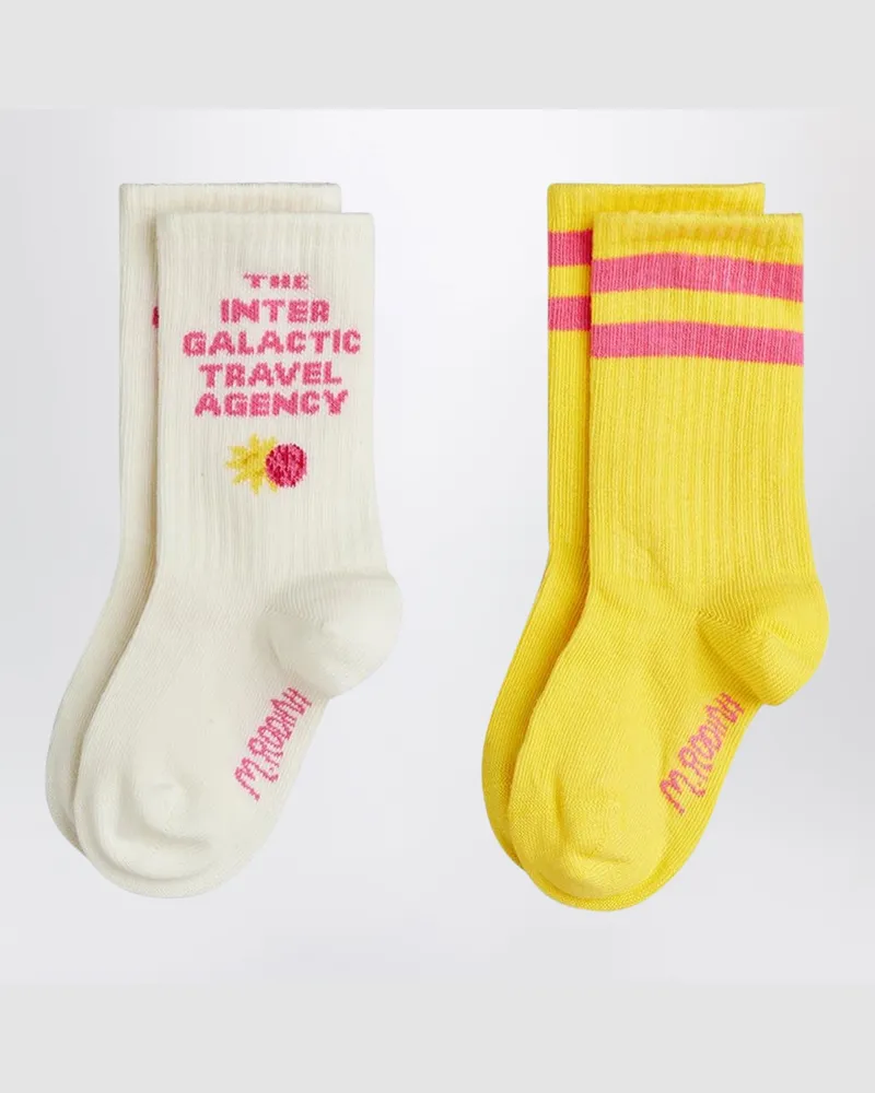 Mini Rodini Zwei Paar Travel Agency Socken in Weiß/Gelb Multicolor