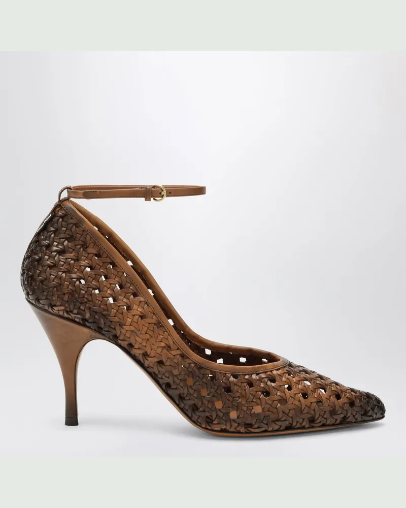 Miu Miu Pumps aus geflochtenem Leder in Cognac Brown