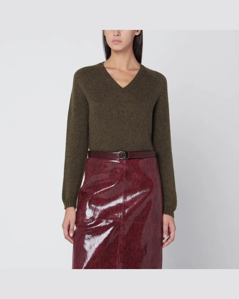 Roberto Collina Militärgrüner Woll-V-Ausschnitt-Pullover Grün