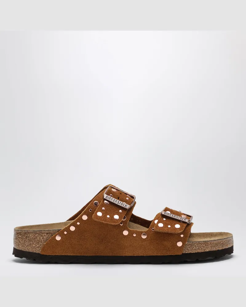 Birkenstock Arizona Rivet Slides aus Veloursleder mit Nieten Brown