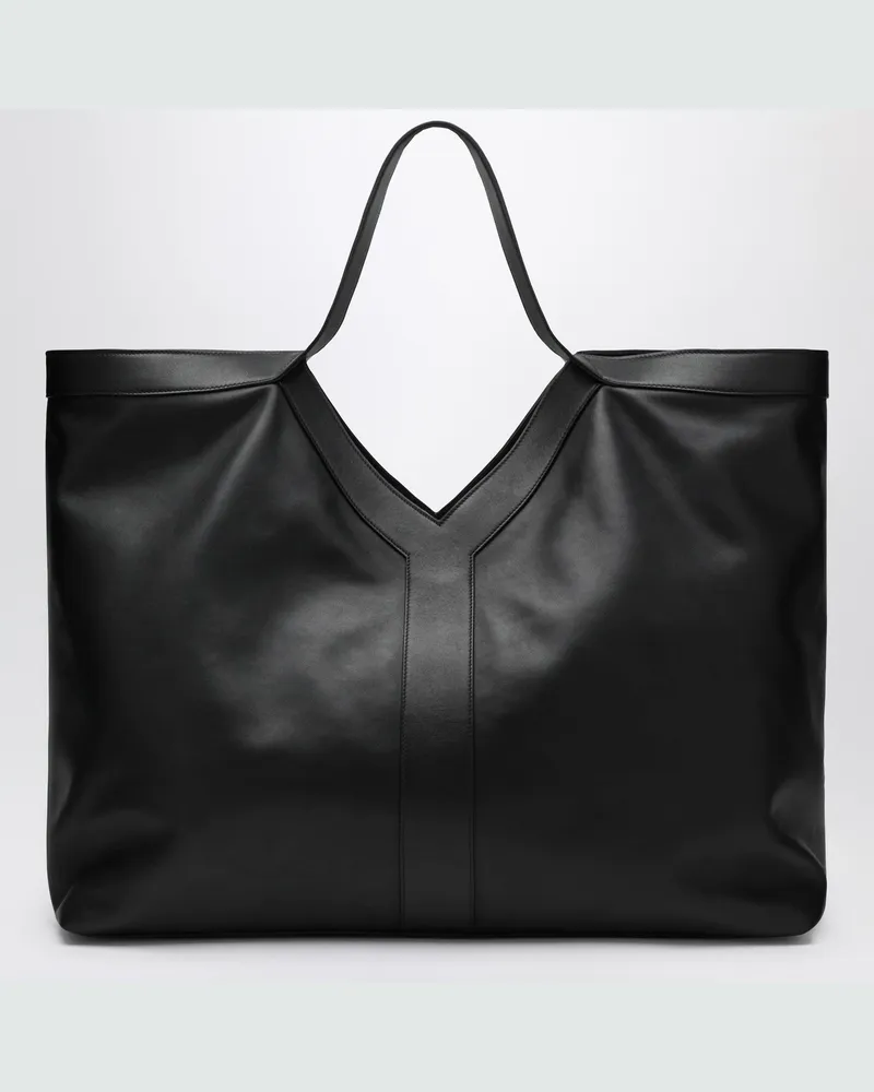Saint Laurent Maxi Y Tote Bag Schwarz aus genarbtem Leder Black