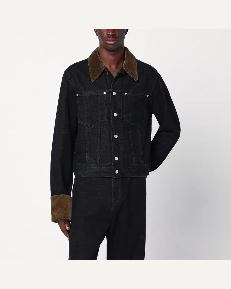 Namacheko Schwarze Jeansjacke mit Samtbesatz Schwarz