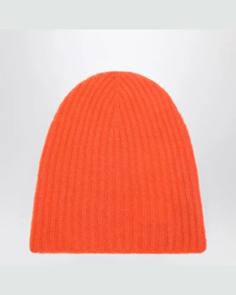 Roberto Collina Orange Kaschmir gerippte Mütze 