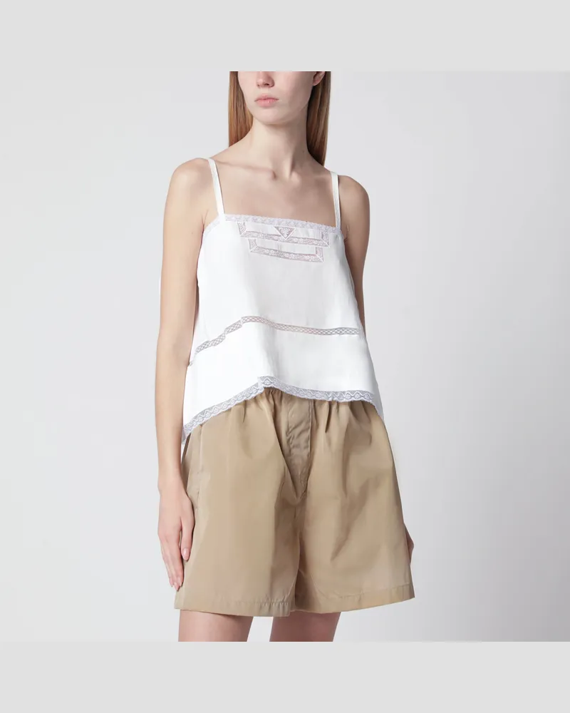 Prada Top aus weißem Leinen und Spitze White