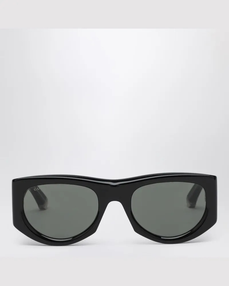 Gucci Rechteckige Sonnenbrille schwarz glänzend Schwarz