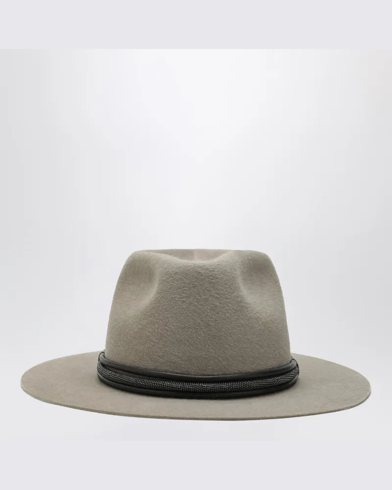 Brunello Cucinelli Taupefarbener Fedora-Hut aus Filz mit Lederband Beige