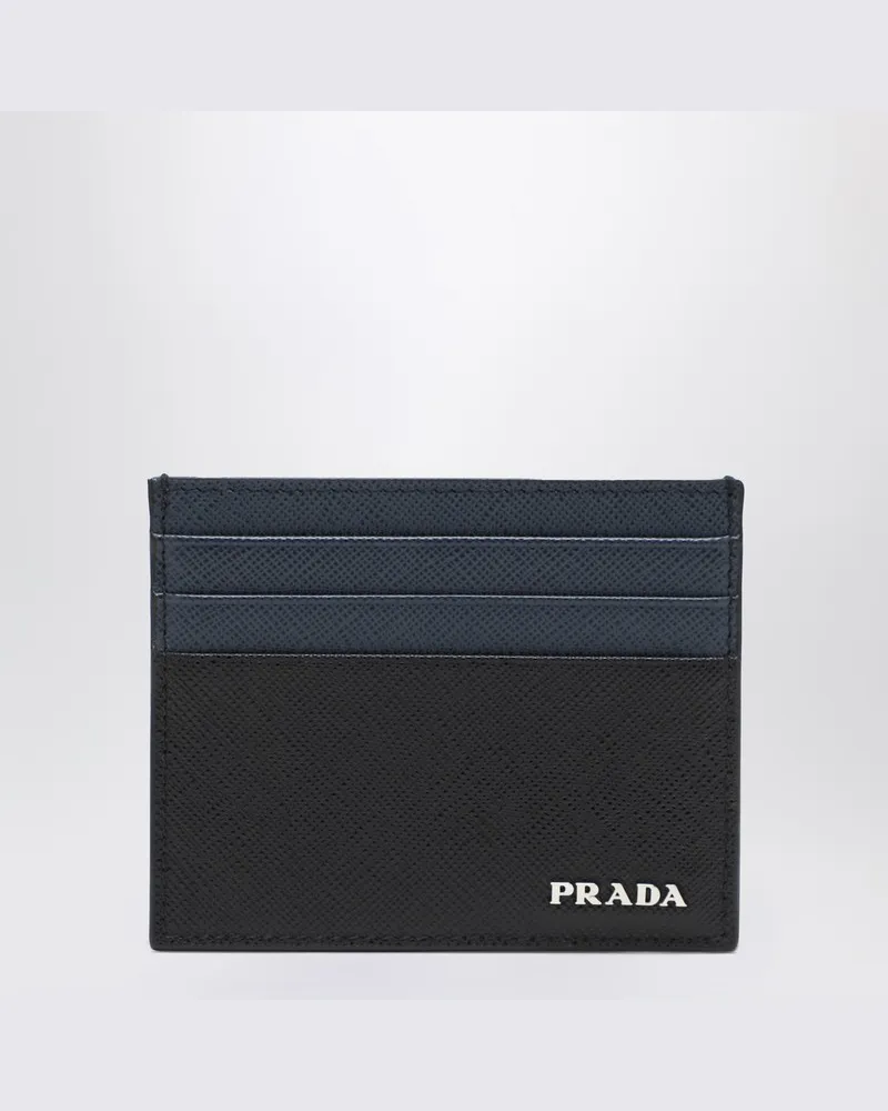 Prada Kreditkartenetui aus Saffiano-Leder blau/schwarz 