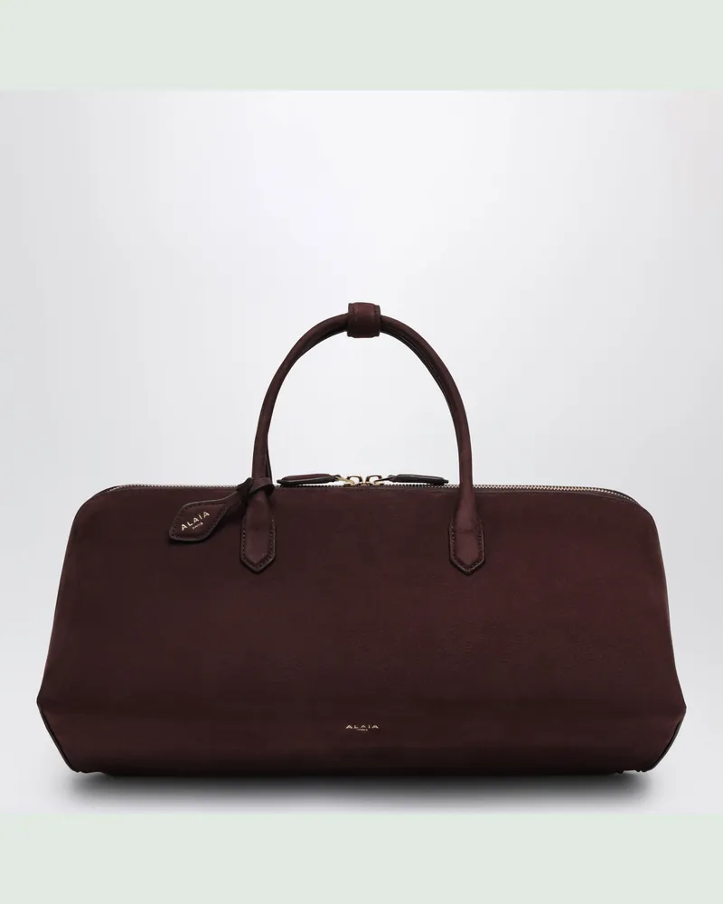 Alaïa Mittelgroße Delta Tasche aus bordeauxfarbenem Nubukleder Burgundy
