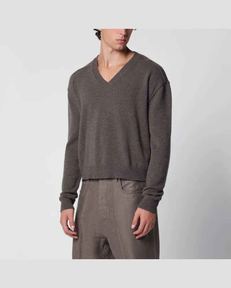 Rick Owens Taupefarbener V-Ausschnitt-Pullover aus Kaschmir und Wolle Grey