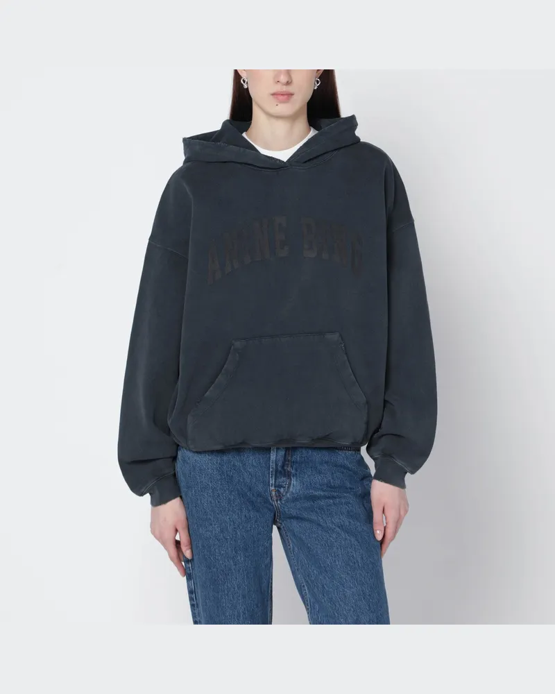 Anine Bing Schwarzer ausgewaschener Hoodie mit Abnutzungen Black