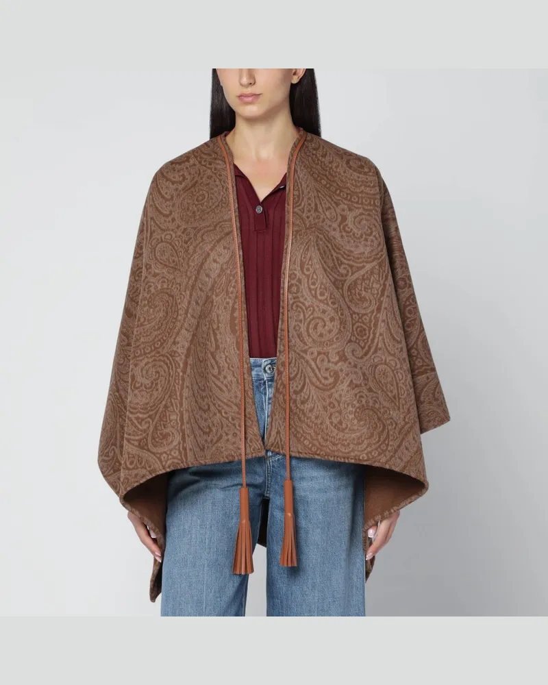 Etro Braunes Cape mit Paisley-Jacquard-Muster Braun