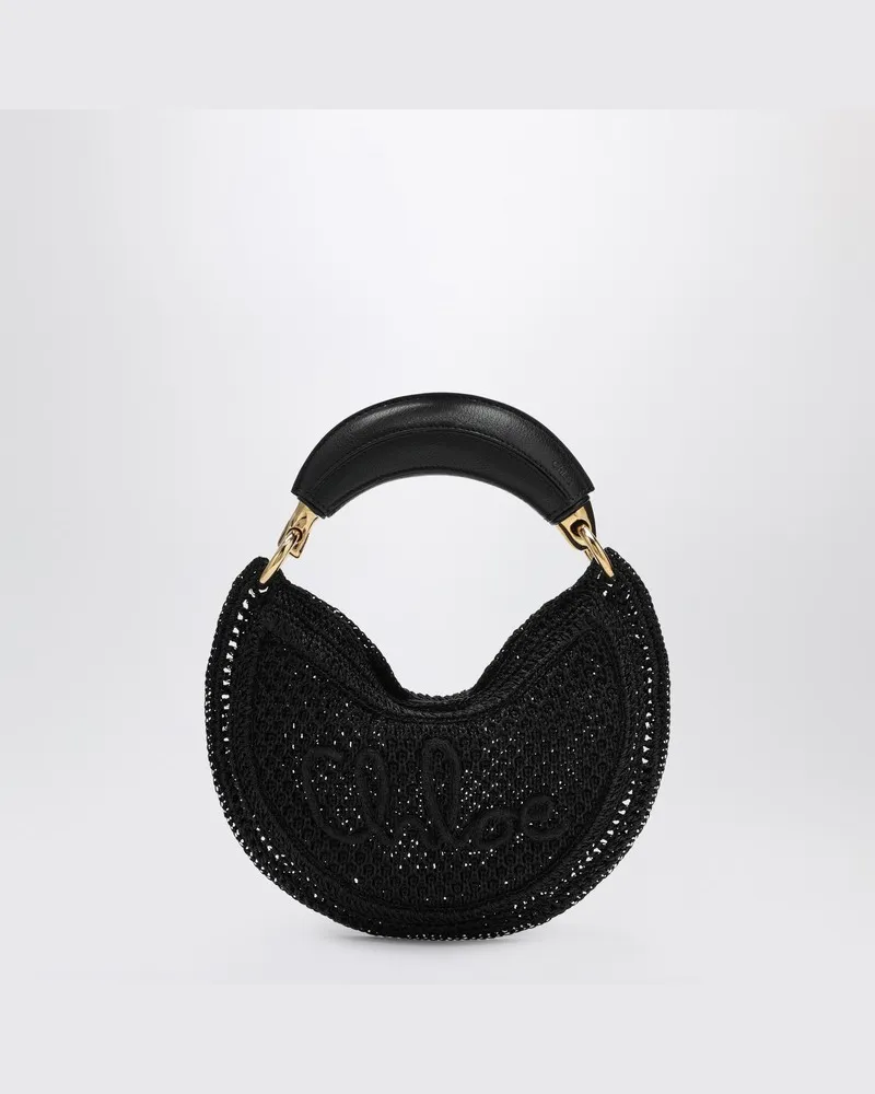 Chloé Mini Hobo Summer Banana Tasche aus schwarzem Häkelmaterial mit Lederdetails Schwarz
