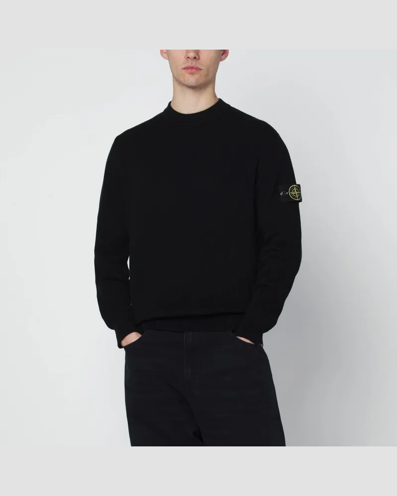 Stone Island Schwarzer Baumwoll-Rundhalspullover Schwarz